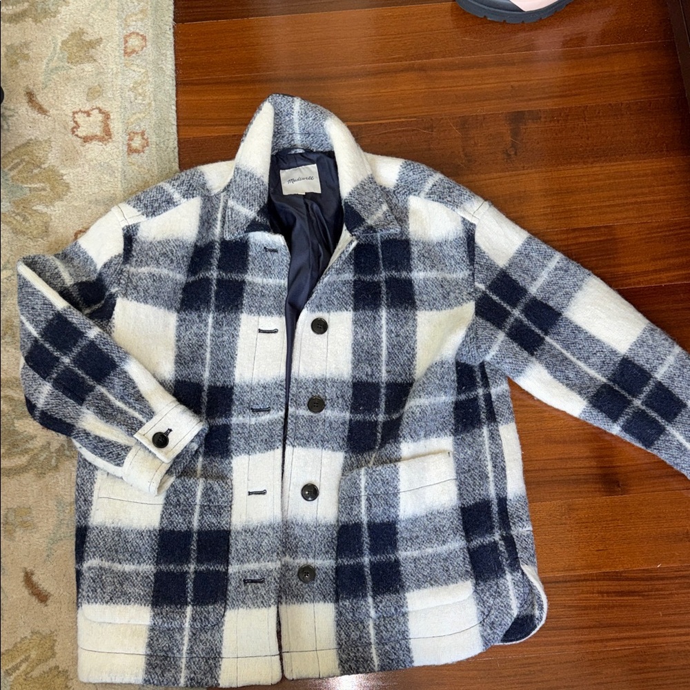 Madewell Plaid Shacket in Navy & White